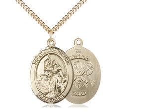 Gold Filled St. Joan Of Arc / Nat'L Guard Pendant, SG Heavy Curb Chain, Large Size Catholic Medal, 1" x 3/4" Gold Filled St. Joan Of Arc / Nat'L Guard Pendant, SG Heavy Curb Chain, Large Size Catholic Medal, 1" x 3/4"