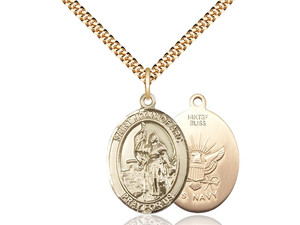 Gold Filled St. Joan Of Arc / Navy Pendant, SG Heavy Curb Chain, Large Size Catholic Medal, 1" x 3/4" Gold Filled St. Joan Of Arc / Navy Pendant, SG Heavy Curb Chain, Large Size Catholic Medal, 1" x 3/4"