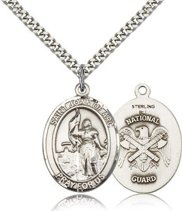 Sterling Silver St. Joan of Arc Pendant, Heavy Curb Chain, Large Size Catholic Medal, 1" x 3/4" Sterling Silver St. Joan of Arc Pendant, Heavy Curb Chain, Large Size Catholic Medal, 1" x 3/4"