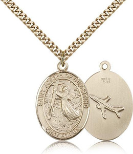 Gold Filled St. Joseph Of Cupertino Pendant, Stainless Gold Heavy Curb Chain, Large Size Catholic Medal, 1" x 3/4" Gold Filled St. Joseph Of Cupertino Pendant, Stainless Gold Heavy Curb Chain, Large Size Catholic Medal, 1" x 3/4"