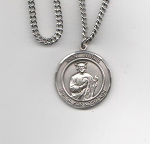 San Judas Tadeo - Medalla Grande de Plata Esterelina, 1" Forma Redonda San Judas Tadeo - Medalla Grande de Plata Esterelina, 1" Forma Redonda