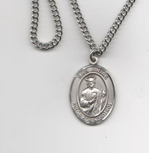San Judas Tadeo - Medalla Grande de Plata Esterelina, 1" Forma Oval San Judas Tadeo - Medalla Grande de Plata Esterelina, 1" Forma Oval