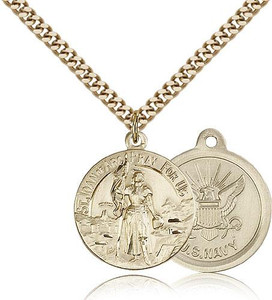 Gold Filled St. Joan of Arc Navy Pendant, Gold Heavy Curb Chain, 7/8" x 3/4" Gold Filled St. Joan of Arc Navy Pendant, Gold Heavy Curb Chain, 7/8" x 3/4"