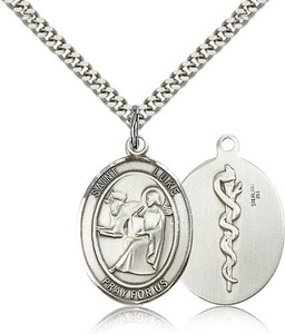 Sterling Silver St. Luke the Apostle Pendant, Stainless Silver Heavy Curb Chain, Large Size Catholic Medal, 1" x 3/4" Sterling Silver St. Luke the Apostle Pendant, Stainless Silver Heavy Curb Chain, Large Size Catholic Medal, 1" x 3/4"