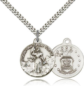 Sterling Silver St. Joan of Arc Air Force Pendant, Silver Heavy Curb Chain, 7/8" x 3/4"