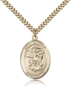 Gold Filled St. Michael the Archangel Pendant, Stainless Gold Heavy Curb Chain, Large Size Catholic Medal, 1" x 3/4" Gold Filled St. Michael the Archangel Pendant, Stainless Gold Heavy Curb Chain, Large Size Catholic Medal, 1" x 3/4"