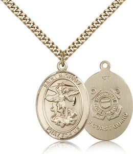 Gold Filled St. Michael the Archangel Coast Guard Pendant, Gold Heavy Curb Chain, Large Size Catholic Medal, 1" x 3/4" Gold Filled St. Michael the Archangel Coast Guard Pendant, Gold Heavy Curb Chain, Large Size Catholic Medal, 1" x 3/4"
