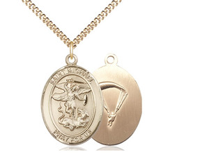 Gold Filled St. Michael / Paratrooper Pendant, SG Heavy Curb Chain, Large Size Catholic Medal, 1" x 3/4" Gold Filled St. Michael / Paratrooper Pendant, SG Heavy Curb Chain, Large Size Catholic Medal, 1" x 3/4"