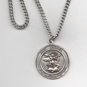 San Miguel el Arcangel - Medalla Grande de Plata de Esterlina, 1" Forma Redondo San Miguel el Arcangel - Medalla Grande de Plata de Esterlina, 1" Forma Redondo