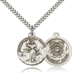 Sterling Silver St. Joan of Arc Coast Guard Pendant, Silver Heavy Curb Chain, 7/8" x 3/4" Sterling Silver St. Joan of Arc Coast Guard Pendant, Silver Heavy Curb Chain, 7/8" x 3/4"