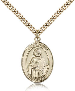 Gold Filled St. Philip Neri Pendant, Stainless Gold Heavy Curb Chain, Large Size Catholic Medal, 1" x 3/4" Gold Filled St. Philip Neri Pendant, Stainless Gold Heavy Curb Chain, Large Size Catholic Medal, 1" x 3/4"