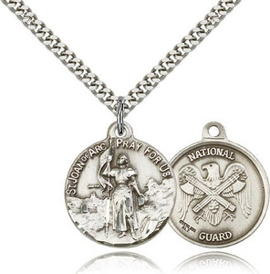 Sterling Silver St. Joan of Arc National Guard Pendant, Silver Heavy Curb Chain, 7/8" x 3/4" Sterling Silver St. Joan of Arc National Guard Pendant, Silver Heavy Curb Chain, 7/8" x 3/4"