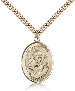Gold Filled St. Robert Bellarmine Pendant, Stainless Gold Heavy Curb Chain, Large Size Catholic Medal, 1" x 3/4"