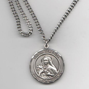 Santa Teresita de Lisieux del Nino Jesus - Medalla Grande de Plata Esterlina, 1" Forma Redondo