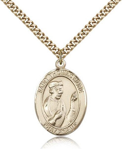 Gold Filled St. Thomas More Pendant, Stainless Gold Heavy Curb Chain, Large Size Catholic Medal, 1" x 3/4" Gold Filled St. Thomas More Pendant, Stainless Gold Heavy Curb Chain, Large Size Catholic Medal, 1" x 3/4"