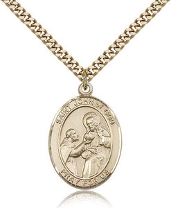 Gold Filled St. John of God Pendant, Stainless Gold Heavy Curb Chain, Large Size Catholic Medal, 1" x 3/4" Gold Filled St. John of God Pendant, Stainless Gold Heavy Curb Chain, Large Size Catholic Medal, 1" x 3/4"