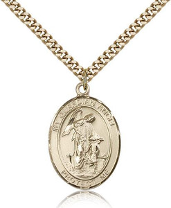 Gold Filled Guardian Angel Pendant, Stainless Gold Heavy Curb Chain, Large Size Catholic Medal, 1" x 3/4" Gold Filled Guardian Angel Pendant, Stainless Gold Heavy Curb Chain, Large Size Catholic Medal, 1" x 3/4"