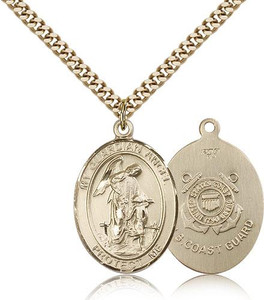 Gold Filled Guardian Angel Pendant, Stainless Gold Heavy Curb Chain, Large Size Catholic Medal, 1" x 3/4" Gold Filled Guardian Angel Pendant, Stainless Gold Heavy Curb Chain, Large Size Catholic Medal, 1" x 3/4"