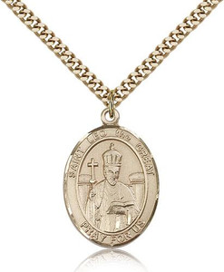 Gold Filled St. Leo the Great Pendant, Stainless Gold Heavy Curb Chain, Large Size Catholic Medal, 1" x 3/4" Gold Filled St. Leo the Great Pendant, Stainless Gold Heavy Curb Chain, Large Size Catholic Medal, 1" x 3/4"