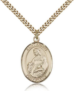 Gold Filled St. Agnes of Rome Pendant, Stainless Gold Heavy Curb Chain, Large Size Catholic Medal, 1" x 3/4" Gold Filled St. Agnes of Rome Pendant, Stainless Gold Heavy Curb Chain, Large Size Catholic Medal, 1" x 3/4"