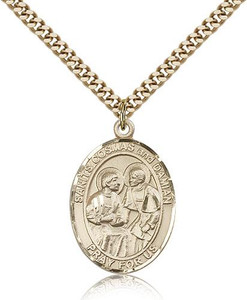 Gold Filled Sts. Cosmas & Damian Pendant, Stainless Gold Heavy Curb Chain, Large Size Catholic Medal, 1" x 3/4" Gold Filled Sts. Cosmas & Damian Pendant, Stainless Gold Heavy Curb Chain, Large Size Catholic Medal, 1" x 3/4"