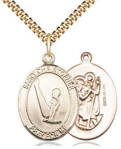Gold Filled St. Christopher Pendant, Stainless Gold Heavy Curb Chain, Large Size Catholic Medal, 1" x 3/4" Gold Filled St. Christopher Pendant, Stainless Gold Heavy Curb Chain, Large Size Catholic Medal, 1" x 3/4"