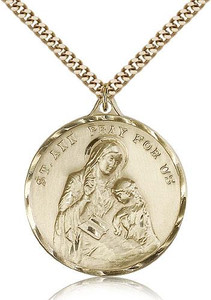 Gold Filled St. Ann Pendant, Stainless Gold Heavy Curb Chain, 1 3/8" x 1 1/8" Gold Filled St. Ann Pendant, Stainless Gold Heavy Curb Chain, 1 3/8" x 1 1/8"