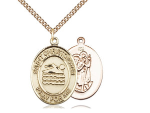 Gold Filled St. Christopher Pendant, Gold Heavy Curb Chain, Large Size Catholic Medal, 1" x 3/4" Gold Filled St. Christopher Pendant, Gold Heavy Curb Chain, Large Size Catholic Medal, 1" x 3/4"