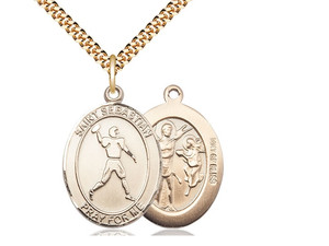 Gold Filled St. Sebastian Pendant, Heavy Curb Chain, Large Size Catholic Medal, 1" x 3/4" Gold Filled St. Sebastian Pendant, Heavy Curb Chain, Large Size Catholic Medal, 1" x 3/4"