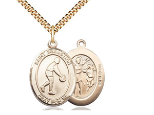 Gold Filled St. Sebastian Pendant, Stainless Gold Heavy Curb Chain, Large Size Catholic Medal, 1" x 3/4" Gold Filled St. Sebastian Pendant, Stainless Gold Heavy Curb Chain, Large Size Catholic Medal, 1" x 3/4"