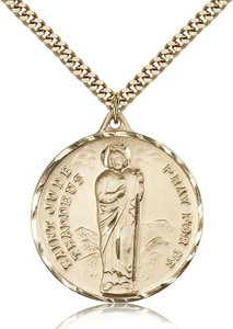 Gold Filled St. Jude Pendant, Stainless Gold Heavy Curb Chain, 1 1/4" x 1 1/8" Gold Filled St. Jude Pendant, Stainless Gold Heavy Curb Chain, 1 1/4" x 1 1/8"