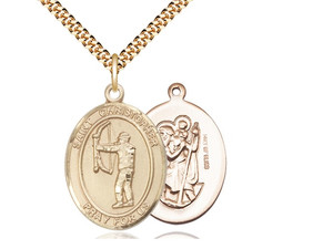 Gold Filled St. Christopher Pendant, Stainless Gold Heavy Curb Chain, Large Size Catholic Medal, 1" x 3/4" Gold Filled St. Christopher Pendant, Stainless Gold Heavy Curb Chain, Large Size Catholic Medal, 1" x 3/4"