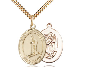 Gold Filled St. Christopher Pendant, Heavy Curb Chain, Large Size Catholic Medal, 1" x 3/4" Gold Filled St. Christopher Pendant, Heavy Curb Chain, Large Size Catholic Medal, 1" x 3/4"