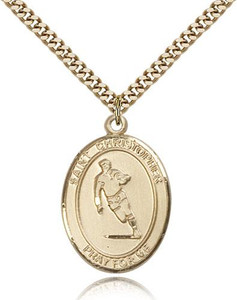 Gold Filled St. Christopher Pendant, Stainless Gold Heavy Curb Chain, Large Size Catholic Medal, 1" x 3/4"