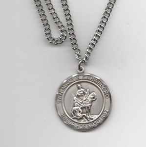 San Martin Caballero (de Tours)- Medalla Grande de Plata de Esterlina, 1" Forma Redondo San Martin Caballero (de Tours)- Medalla Grande de Plata de Esterlina, 1" Forma Redondo