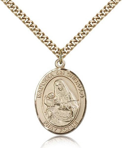 Gold Filled St. Madonna Del Ghisallo Pendant, Stainless Gold Heavy Curb Chain, Large Size Catholic Medal, 1" x 3/4" Gold Filled St. Madonna Del Ghisallo Pendant, Stainless Gold Heavy Curb Chain, Large Size Catholic Medal, 1" x 3/4"