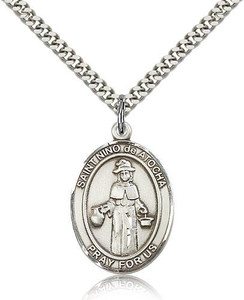 Sterling Silver El Nino De Atocha Pendant, Stainless Silver Heavy Curb Chain, Large Size Catholic Medal, 1" x 3/4" Sterling Silver El Nino De Atocha Pendant, Stainless Silver Heavy Curb Chain, Large Size Catholic Medal, 1" x 3/4"