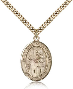 Gold Filled St. John of the Cross Pendant, Stainless Gold Heavy Curb Chain, Large Size Catholic Medal, 1" x 3/4" Gold Filled St. John of the Cross Pendant, Stainless Gold Heavy Curb Chain, Large Size Catholic Medal, 1" x 3/4"