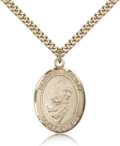 Gold Filled Blessed Trinity Pendant, Stainless Gold Heavy Curb Chain, Large Size Catholic Medal, 1" x 3/4" Gold Filled Blessed Trinity Pendant, Stainless Gold Heavy Curb Chain, Large Size Catholic Medal, 1" x 3/4"