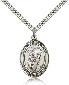 Sterling Silver Blessed Trinity Pendant, Stainless Silver Heavy Curb Chain, Large Size Catholic Medal, 1" x 3/4" Sterling Silver Blessed Trinity Pendant, Stainless Silver Heavy Curb Chain, Large Size Catholic Medal, 1" x 3/4"