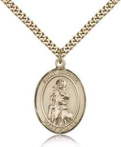 Gold Filled St. Rachel Pendant, Stainless Gold Heavy Curb Chain, Large Size Catholic Medal, 1" x 3/4"