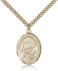 Gold Filled St. Bernard of Montjoux Pendant, Stainless Gold Heavy Curb Chain, Large Size Catholic Medal, 1" x 3/4" Gold Filled St. Bernard of Montjoux Pendant, Stainless Gold Heavy Curb Chain, Large Size Catholic Medal, 1" x 3/4"