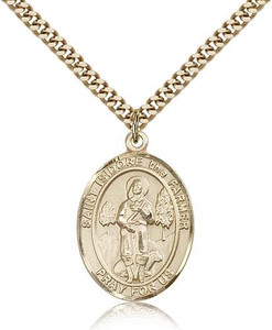 Gold Filled St. Isidore the Farmer Pendant, Stainless Gold Heavy Curb Chain, Large Size Catholic Medal, 1" x 3/4" Gold Filled St. Isidore the Farmer Pendant, Stainless Gold Heavy Curb Chain, Large Size Catholic Medal, 1" x 3/4"