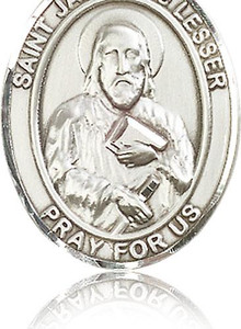 Sterling Silver St. James the Lesser Pendant, Stainless Silver Heavy Curb Chain, Large Size Catholic Medal, 1" x 3/4" Sterling Silver St. James the Lesser Pendant, Stainless Silver Heavy Curb Chain, Large Size Catholic Medal, 1" x 3/4"