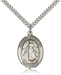 Sterling Silver Blessed Karolina Kozkowna Pendant, Stainless Silver Heavy Curb Chain, Large Size Catholic Medal, 1" x 3/4" Sterling Silver Blessed Karolina Kozkowna Pendant, Stainless Silver Heavy Curb Chain, Large Size Catholic Medal, 1" x 3/4"