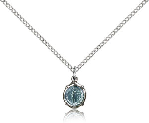 Sterling Silver Miraculous Pendant, Lite Curb Chain, 3/8" x 1/4"