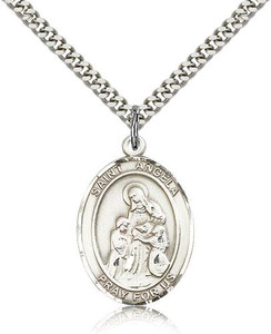 Sterling Silver St. Angela Merici Pendant, Stainless Silver Heavy Curb Chain, Large Size Catholic Medal, 1" x 3/4" Sterling Silver St. Angela Merici Pendant, Stainless Silver Heavy Curb Chain, Large Size Catholic Medal, 1" x 3/4"