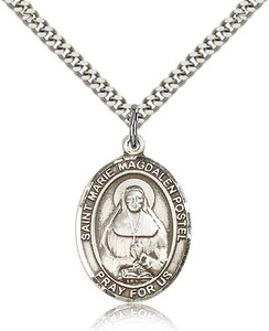 Sterling Silver Marie Magdalen Postel Pendant, Stainless Silver Heavy Curb Chain, Large Size Catholic Medal, 1" x 3/4" Sterling Silver Marie Magdalen Postel Pendant, Stainless Silver Heavy Curb Chain, Large Size Catholic Medal, 1" x 3/4"