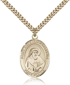 Gold Filled St. Bede the Venerable Pendant, Stainless Gold Heavy Curb Chain, Large Size Catholic Medal, 1" x 3/4"