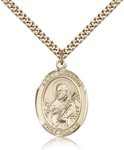 Gold Filled St. Meinrad of Einsideln Pendant, Stainless Gold Heavy Curb Chain, Large Size Catholic Medal, 1" x 3/4" Gold Filled St. Meinrad of Einsideln Pendant, Stainless Gold Heavy Curb Chain, Large Size Catholic Medal, 1" x 3/4"